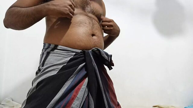 Indian uncle underwear and sarong black cock